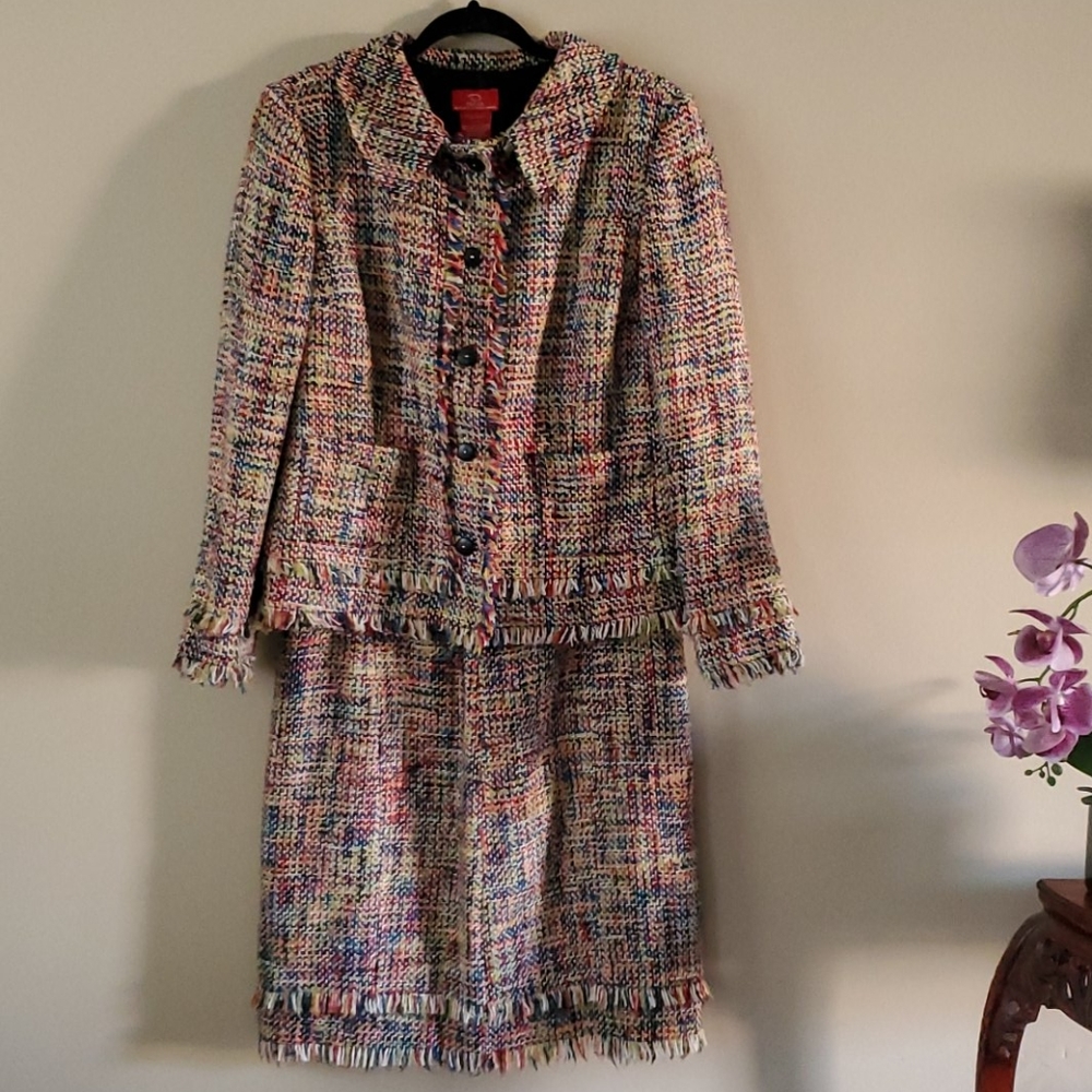 Oscar de la Renta Colorful Tweed Skirt Set